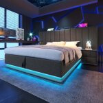 Lit rembourr�?lit rangement?180�200 cm lit coffre avec led contr�l�e par application et chargement usb ...