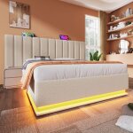 Lit rembourr� avec rangement led et fonction de charge usb - clin beigesans matelas ni table de chevet180�200 ...