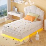 Lit rembourr seyakany - 90 x 200 cm - lit enfant - avec bande lumineuse led - tte de lit en forme de ...