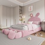 Lit rembourr� lit simple oreilles de lapin avec luminosit� r�glable bandes lumineuses de couleur chaude ...