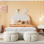 Lit rembourr lit simple oreilles de lapin rayures lumineuses aux couleurs chaudes avec luminosit rglable ...