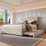 Lit rembourr�140x200 cm lit fille avec lit gigogne 90 * 190cm et sommier � lattes (sans matelas)velours ...