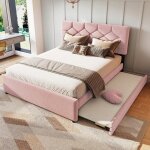 Lit rembourr140x200 cm lit fille avec lit gigogne 90 * 190cm et sommier  lattes (sans matelas)velours ...