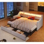Lit de repos canap - lit 90 x 200 cm avec usb et type - c bande led avec tlcommande avec 2 tiroirssans ...