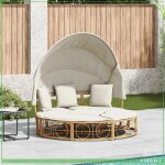 Lit de repos dext�rieur - abi - auvent r�tractable - coussins amovibles - r�sine tress�e