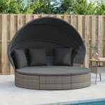 Lit de repos d ext�rieur avec auvent et coussins r�sine tress�e