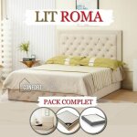 Lit roma - pack complet beige - 180x200 cm - design contemporain - matelas inclus