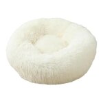Lit rond donut pour chien chat en peluche apaisant comfy tapis couchage panier blanc 40cm