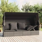 Lit de salon dext�rieur - vidaxl - gris - r�sine tress�e - toit pliable - coussins inclus - 203x65x127 ...