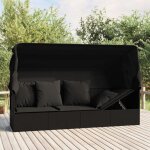 Lit de salon dext�rieur - vidaxl - r�sine tress�e - toit pliable - coussins inclus - noir - 203x65x127 ...