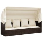 Lit de salon d exterieur toit et coussins 203 x 58 x 56 cm marron resine tressee