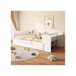 Okwish lit enfant 90�200cm lit en bois - avec 1 lit gigogne bureau 3 �tag�res et sommier � lattes - blanc ...