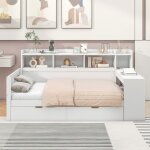 Lit enfant 90200cm chevet rangement bureau 2 tiroirs prise et port usb lit coffre peint en blanc