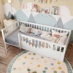 Lit simple 90x190 cm avec barreaux lit enfant avec dcoration toile et lune cadre de lit en bois sans ...