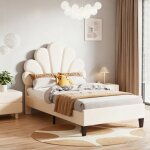 Lit simple 90x200 cadre de lit avec t�te de lit en forme de fleur et sommier � lattes lit enfant rembourr� ...