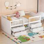 Lit mi - hauteur enfant 90x200 cm - blanc - 4 tiroirs - garde - corps - �chelle s�curis�e