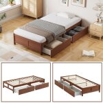 Lit simple 90x200 cm cadre en pin avec tiroirs sommiers  lattescadre de lit pour adulte enfant structure ...