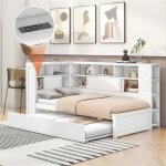 Lit simple 90x200 cm - marque - lit escamotable - armoire de rangement - port usb - beige Lit simple 90x200 cm - marque - lit escamotable - armoire de rangement - port usb - beige
