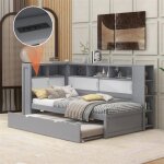 Lit simple 90x200 cm - marque - lit escamotable - armoire de rangement - port usb - gris Lit simple 90x200 cm - marque - lit escamotable - armoire de rangement - port usb - gris