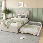 Lit simple 90x200 cm avec lit gigogne 90x190 cm lit rembourr avec sommier  lattes pieds pliants velours ...