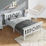 Lit simple 90x200 cm avec sommier � lattes et t�te de lit lit denfant lit dadolescent structure de lit ...