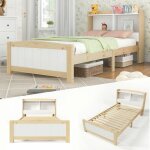 Lit simple 90x200 cm avec tte de lit coffre en bois massif lit coffre avec sommier  lattes pin massif ...