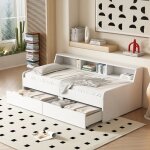 Lit simple 90x200 cm - blanc - tiroirs de rangement - design moderne - construction robuste