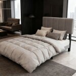 Lit simple 90x200cm cadre de lit avec t�te de lit rembourr�e et r�glable tissu en peluche sommier � lattes ...