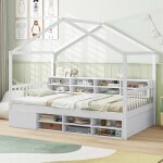 Lit simple 90x200cm costway avec toit 14 cubes de rangement armoire avec porte structure de lit denfants ...