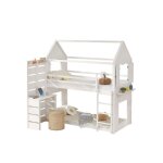 Lit simple 90x200cm sans matelas lit superpos blanc enfant avec bureau garde corps fentres rangements ...