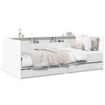 Lit simple - banquette lit - 90x190 cm - blanc - bois dingénierie - avec tiroirs Lit simple - banquette lit - 90x190 cm - blanc - bois dingénierie - avec tiroirs