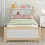Lit simple en bois massif 90x200cm lit enfant avec t�te de lit coffre et sommier � lattes - blanc