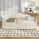 Lit simple canap - lit mridienne hydraulique 90x200 cm velours beige avec rangement + bande led couleur ...