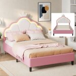 Lit enfant rembourr� - leww - lit princesse 90x200 - avec lumi�re led - t�te de lit r�glable - cadre ...