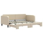 Lit simple contemporain banquette lit / lit de jour avec gigogne sans matelas crème 90x200 cm - 1 place ... Lit simple contemporain banquette lit / lit de jour avec gigogne sans matelas crème 90x200 cm - 1 place ...