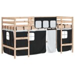 Lit mezzanine enfants - vidaxl - sp12465bed33018316 - bois de pin massif - rideaux inclus - 90x190 cm ...
