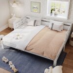 Canap lit 90x190cm avec sommier  lattes en bois massif moderne lit enfant avec garde - corps anti - ...