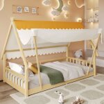 Lit simple enfant 90x200 cm avec barri�res de s�curit� sommier � lattes tente amovible design cabane ...