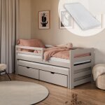 Lit simple pour enfant 90x200 cm - avec lit gigogne 90x190 cm - lit 2 places - matelas et sommier inclus ...
