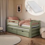 Lit simple pour enfant 90x200 cm - avec lit gigogne 90x190 cm - lit 2 places - matelas et sommier inclus ...