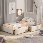 Lit simple enfant 90x200 cm avec sommier  lattes et 2 tiroirs tte de lit rglable lit simple rembourr ...