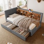 Lit simple?m�ridienne 90 * 200cm canap� - lit avec 2 tiroirs usb + type c multiples rangements avec sommier ...