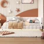 Lit simple mridienne 90x200cm - canap - lit polaire blanc led 16c usb / type - c sommier lattes - sans ...