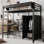 Lit mezzanine 90x200 cm avec bureau et armoire nombreux rangements avec chelle 5 marches - noir