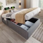 Lit simple rembourr� 90x190 cm lit coffre avec usb - c et sommier � lattes int�gral sans t�te de lit ...