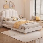 Lit simple rembourr� 90 x 200 cm avec sommier � lattes rembourrage confortable de la t�te de lit sans ...