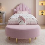 Lit simple rembourr� - 90x200 cm - t�te de lit en velours - banc de lit inclus - rose