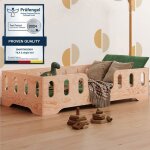 Lit simple au sol enfant avec barriere - 90x190 en bois tila 2 - couleur bois naturel - sommier - montage ...