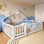 Lit au sol 140 x 190 cm lit plat pour enfants lit cabine en bois massif avec barri�res de s�curit� verrouillab ...