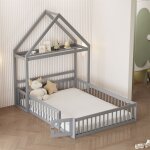 Lit au sol - lit cabane enfant - avec rangement sommier 140x200cm barrire pour filles et garons bois ...